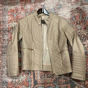 Faux cream leather moto jacket